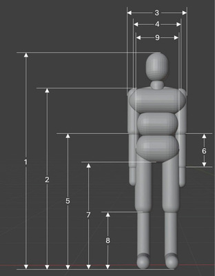 Abb﻿ildung 2: Kapselmodell auf Basis der anthropometrischen Daten aus Tabelle 1