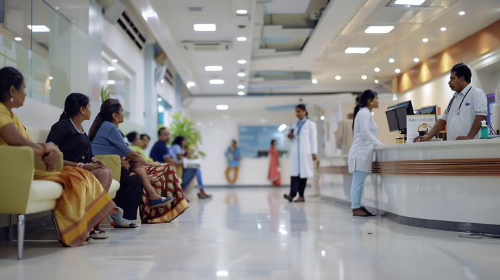 Neuer alt-Text: „Mehrere Personen warten im Eingangsbereich eines Krankenhauses; am Empfangstresen prüfen medizinische Gutachter und Verwaltungspersonal gemeinsame Unterlagen zu Begutachtungen und versicherungsmedizinischen Fragestellungen.“ Begründung: Dieser Alt-Text konzentriert sich auf die professionelle Interaktion rund um medizinische und juristische Begutachtung, hebt den Prozess der Prüfung relevanter Dokumente hervor und nimmt Bezug auf die Zielgruppe sowie thematische Ausrichtung von medsach.de. - © The Little Hut - stock.adobe.com