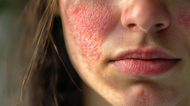 Gerne, hier ist ein optimierter und thematisch präziser Alt-Text für das beschriebene Bild vor dem Hintergrund der Zielgruppe und Website-Inhalte: Alt-Text: Detailaufnahme der unteren Gesichtshälfte einer Person mit deutlich geröteter, schuppender Haut an den Wangen als klinisches Beispiel für eine dermatologische Begutachtung bei Verdacht auf arbeitsbedingte Hauterkrankung. Falls Raum für weitere Spezifität gegeben ist (je nach Kontext des Beitrags), kann auch hinzugefügt werden: ...bei Verdacht auf beruflich verursachte Dermatitis zur fachärztlichen oder sozialmedizinischen Gutachtenerstellung. - © Ruby Stock - stock.adobe.com
